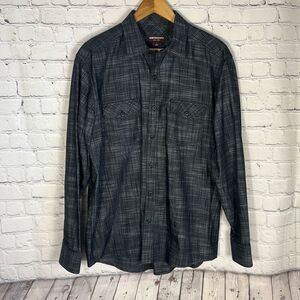 Johnston & Murphy Black Plaid Button Down shirt L Large 100%‎ cotton
